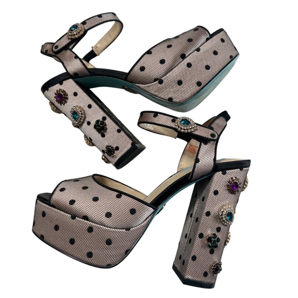 Betsey Johnson Pink Polka Dot Jeweled Platform Sandals